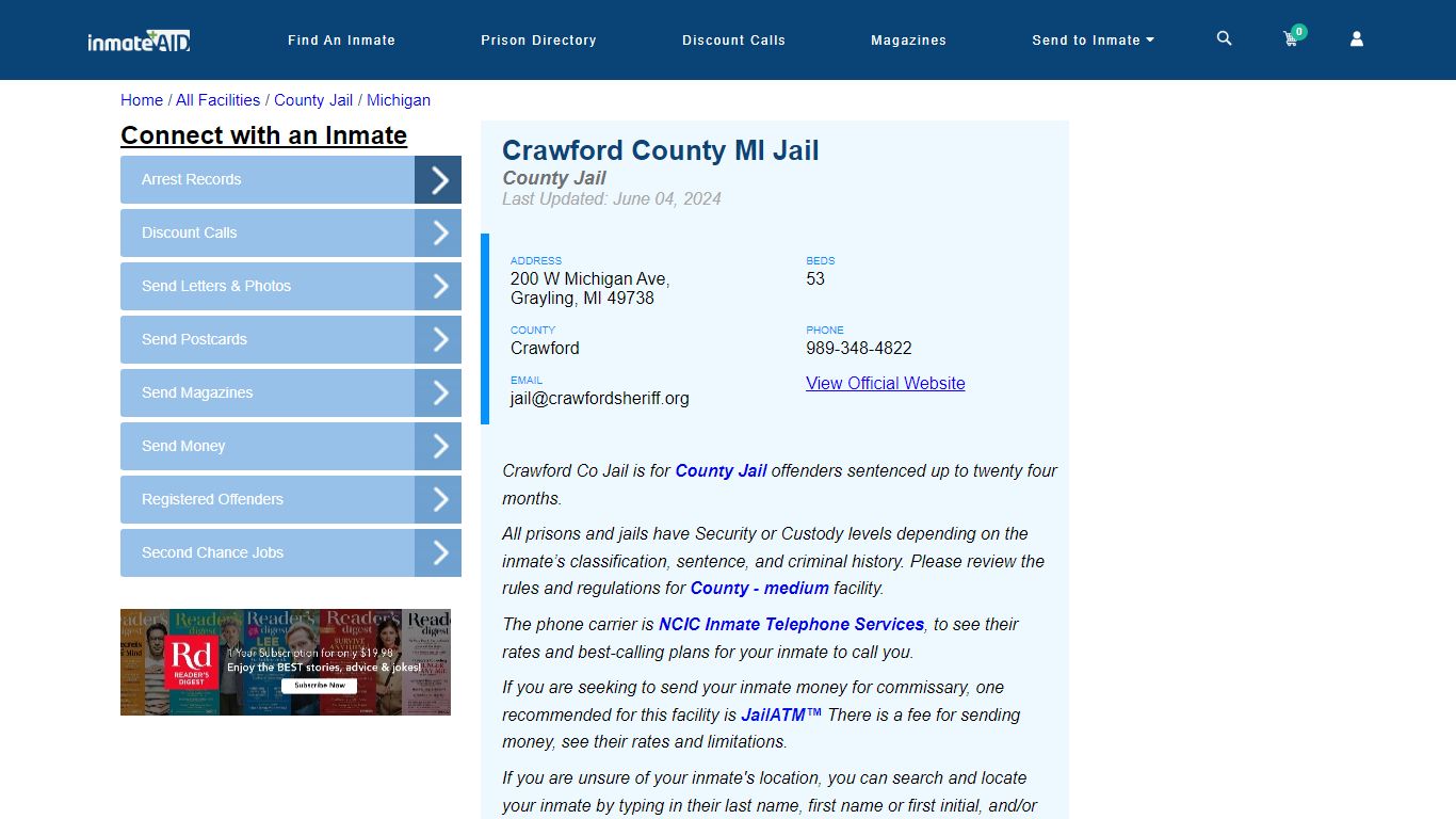 Crawford County MI Jail - Inmate Locator